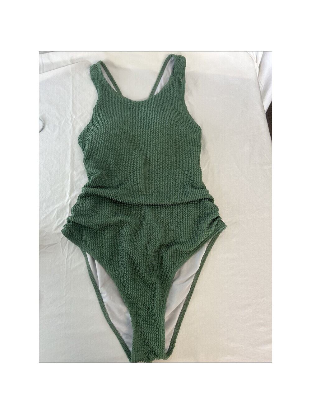 Women’s Mint Green Swimsuit One Piece Tummy Control Scrunch Butt Hips EUC SZ M